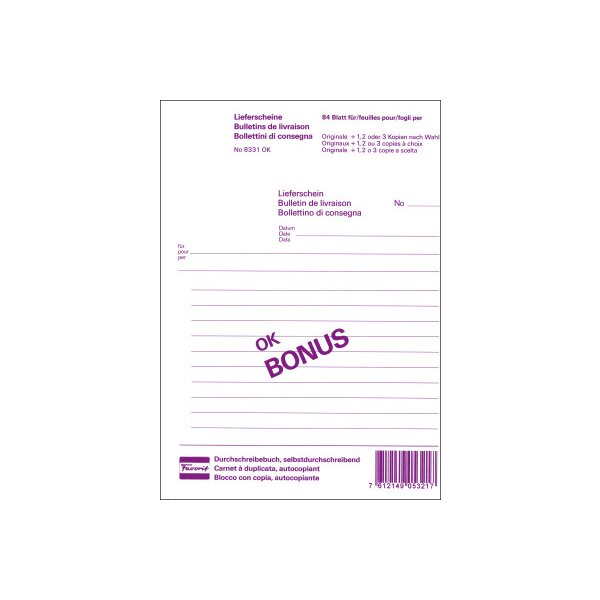 FAVORIT Lieferscheine D/FI A5 8331OK weiss 84 Blatt