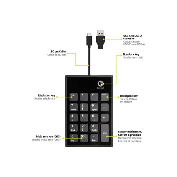 PORT Numeric Keypad wired 900801 USB-C/USB-A, PC/Mac