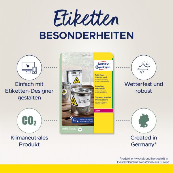 AVERY Zweckform wetterfeste Etiketten, 99,1 x 139 mm, weiss
