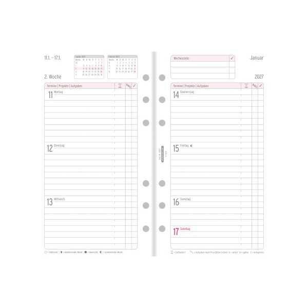 CHRONOPLAN Ersatz Wochenplan 2027 50257Z.27 1W/2S in Zeilen Midi