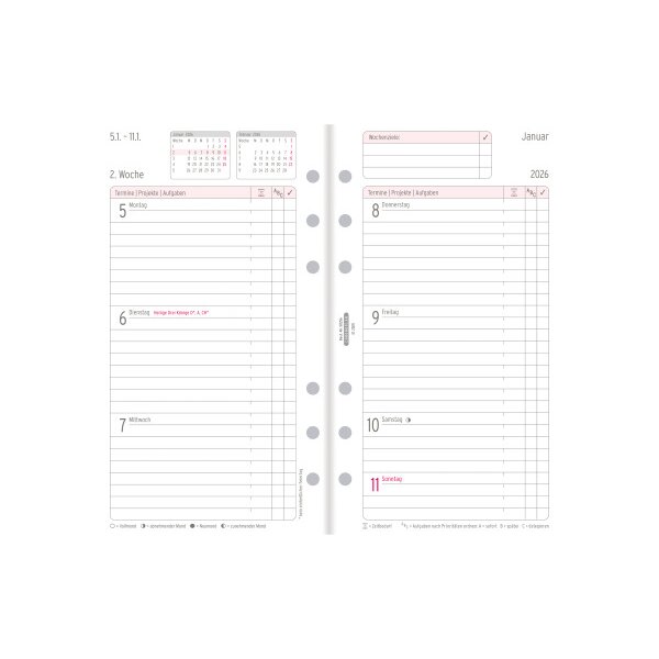 CHRONOPLAN Ersatz Wochenplan 2027 50257Z.27 1W/2S in Zeilen Midi