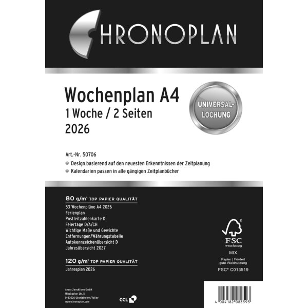 CHRONOPLAN Plan semainier rempl. 2026 50706Z.26 1S/2P A4