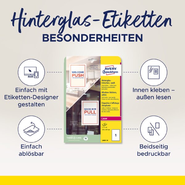 AVERY Zweckform Etiquette daffichage vitrophanie, blanc