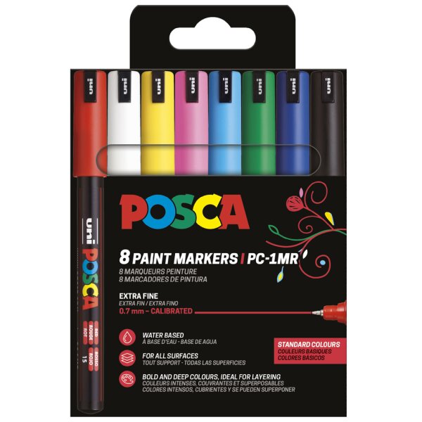 POSCA Pigmentmarker PC1MR, 8er Box, farbig sortiert