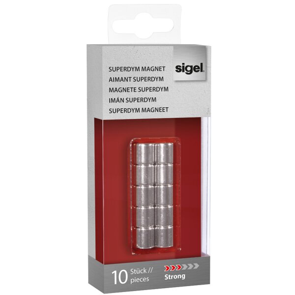 sigel Neodym-Design-Magnete Zylinder "Strong" C5, 10er Set
