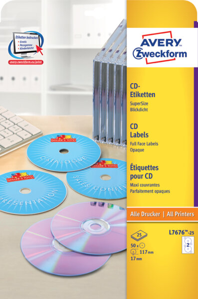 AVERY Zweckform CD-Etiketten SuperSize, weiss, matt