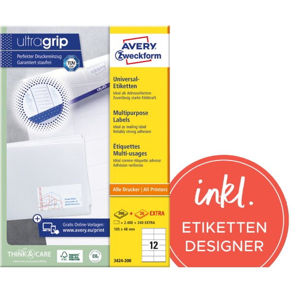 AVERY Zweckform Universal-Etiketten, 105 x 42,3 mm, weiss