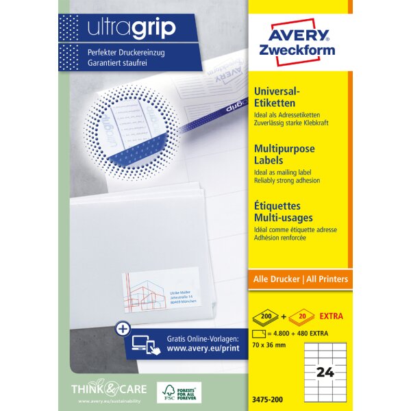 AVERY Zweckform Universal-Etiketten, 48,5 x 25,4 mm, weiss