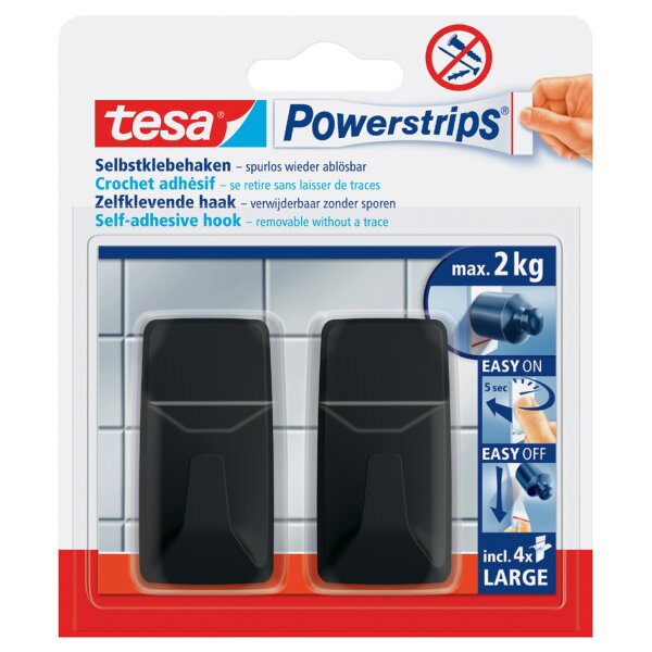 tesa Powerstrips Haken LARGE Rechteck, schwarz