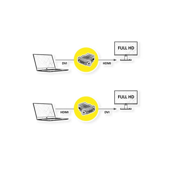 ROLINE DVI-D (24+1) - HDMI Adapter 12.03.3116 Black, ST/BU, 1080p