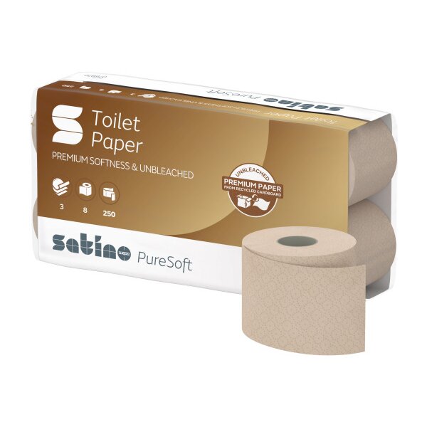 SATINO Toilettenpapier PureSoft 628528 3-lagig, 8 Rollen à 250 Blatt