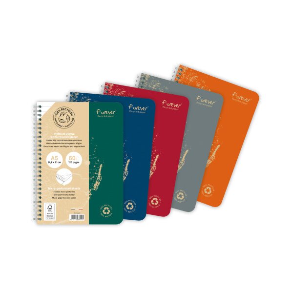 CLAIREFONTAINE Cahier spirale Forever A5 68416C ass., lign&eacute; 60 feuil.
