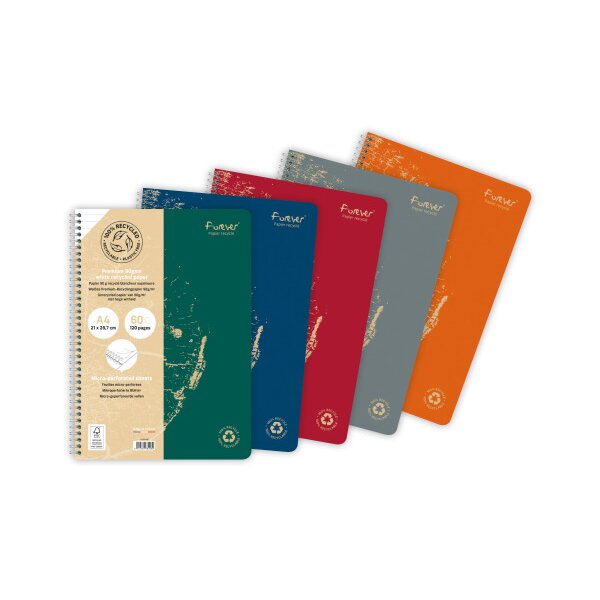 CLAIREFONTAINE Spiralheft Forever A4 68406C ass., liniert 60 Blatt