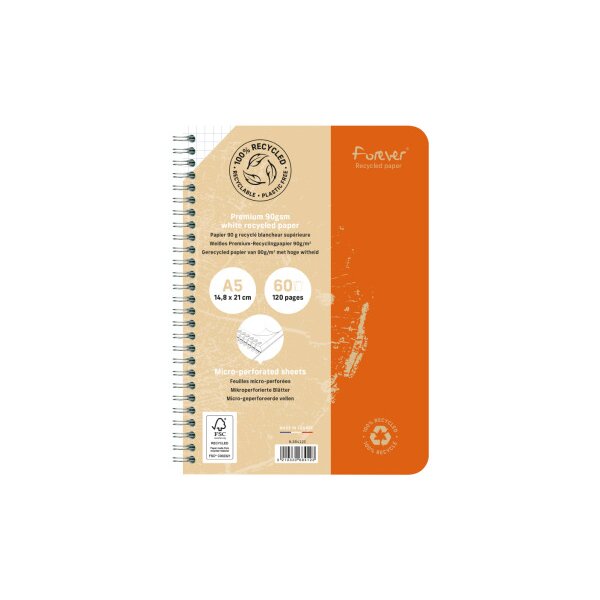 CLAIREFONTAINE Spiralheft FOREVER A5 68412C kariert, assoriert 60 Blatt