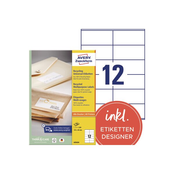 AVERY ZWECKFORM Etiketten 105x48mm LR3424 recycling 1200 Stück