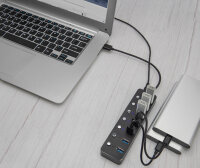 DIGITUS USB 3.0 Hub, 7-Port, schaltbar, Aluminium...