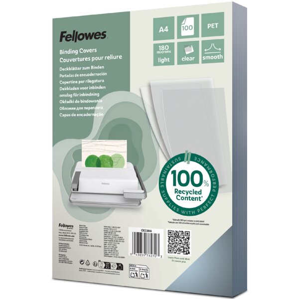 Fellowes Couverture, A4, PET, transparent, 0,15 mm