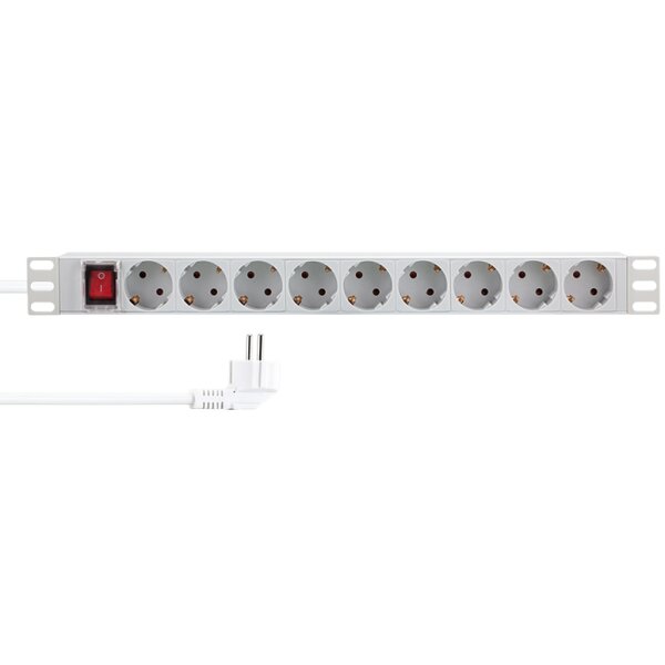 LogiLink 19" Steckdosenleiste, 9-fach, ohne Schalter, grau