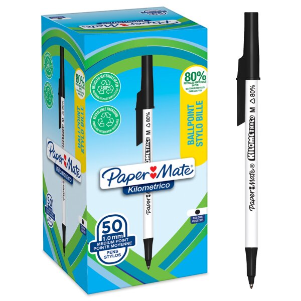Paper:Mate Stylo à bille Kilometrico, boîte de 50, noir