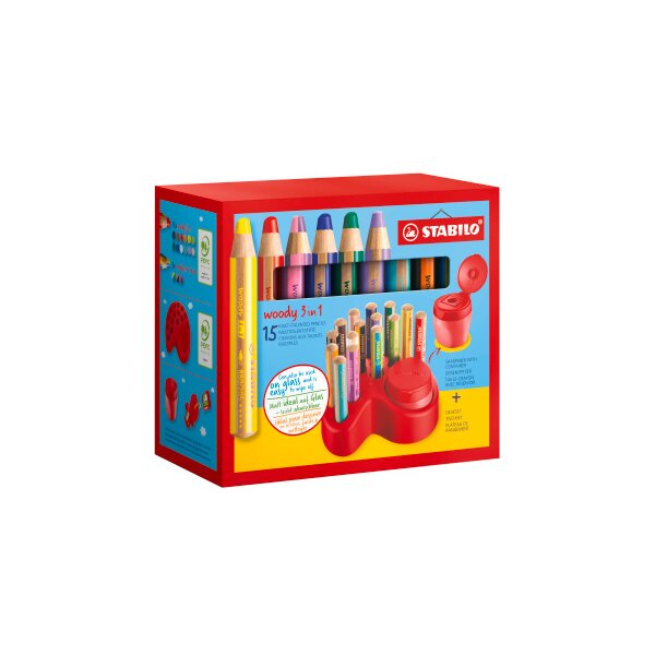 STABILO Farbstifte Woody 3 in 1 Duo 8802-15-01 Tischset, 15-teilig ass.