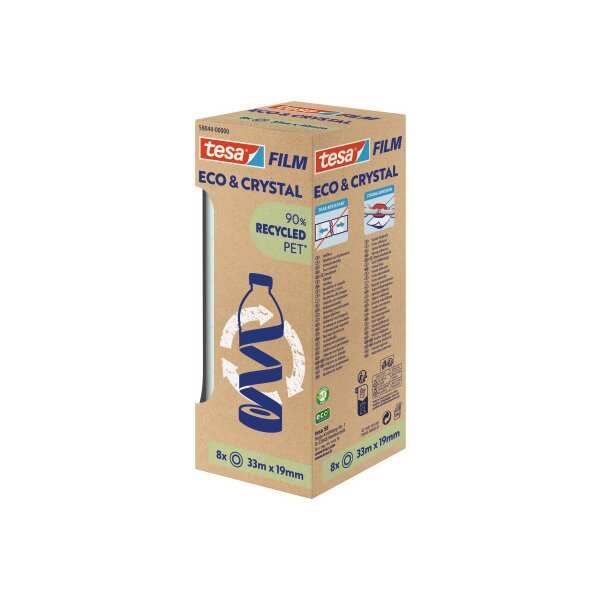 TESA Klebeband 19mmx33m 59044-00000 Crystal Recycled, 8 Rollen
