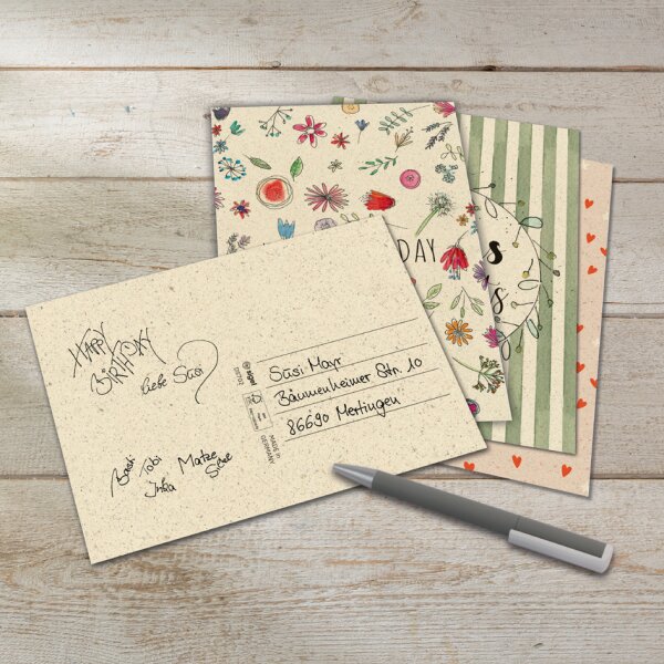 sigel Set cartes postales anniversaire Happy Grassy Birthday