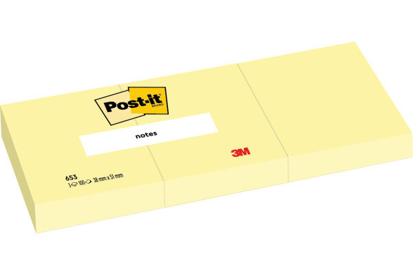 POST-IT Bloc 38x51mm 653Y jaune/100 feuilles 4x3 pièces
