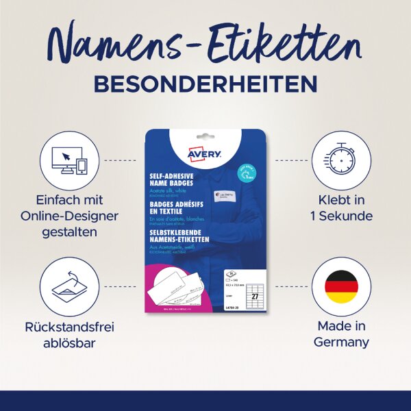 AVERY Zweckform Namensetiketten, 63,5 x 29,6 mm, weiss