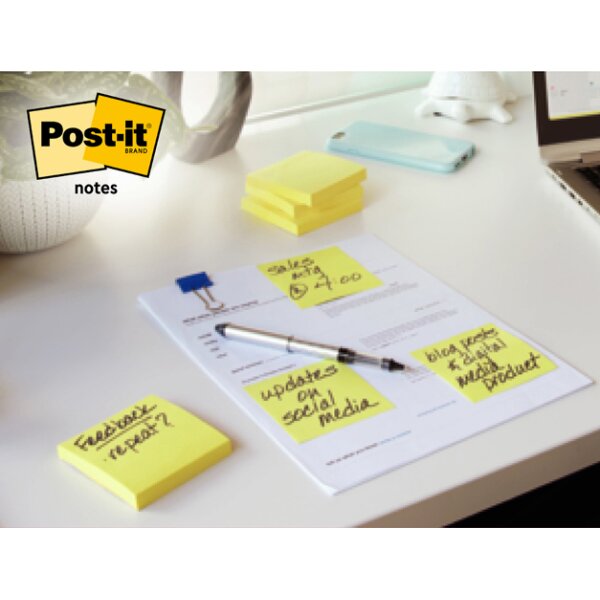 Post-it Haftnotizen notes, 76 x 76 mm, gelb, Blister