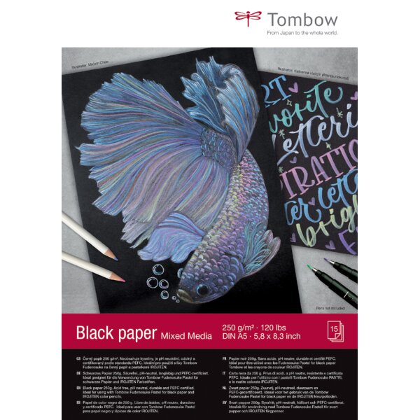 Tombow Zeichenblock "Black Paper", DIN A5, blanko, 250 g qm