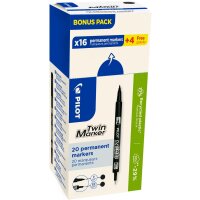 PILOT Marqueur permanent Twin Marker, BONUS PACK, noir