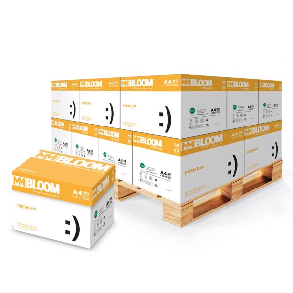 MM BLOOM Premium Premiumpapier hochweiss A4 80g - 1/2 Palette (50000 Blatt)