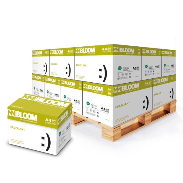 MM BLOOM Excellent Premiumpapier hochweiss A4 80g - 1 /2 Palette (50000 Blatt)