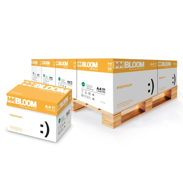 MM BLOOM Premium Premiumpapier hochweiss A4 80g - 1/4 Palette (25000 Blatt)