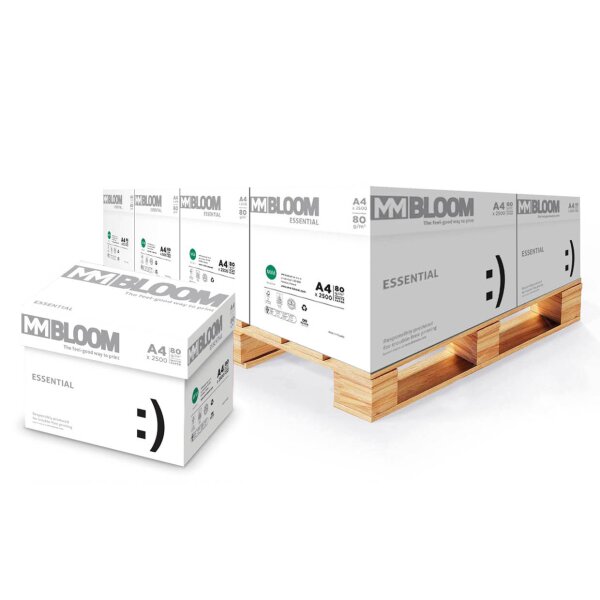 MM BLOOM Essential Universalpapier weiss A4 80g - 1/4 Palette (25000 Blatt)