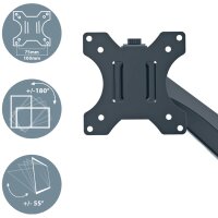 LEITZ Bras simple pour écran Ergo, gris velours