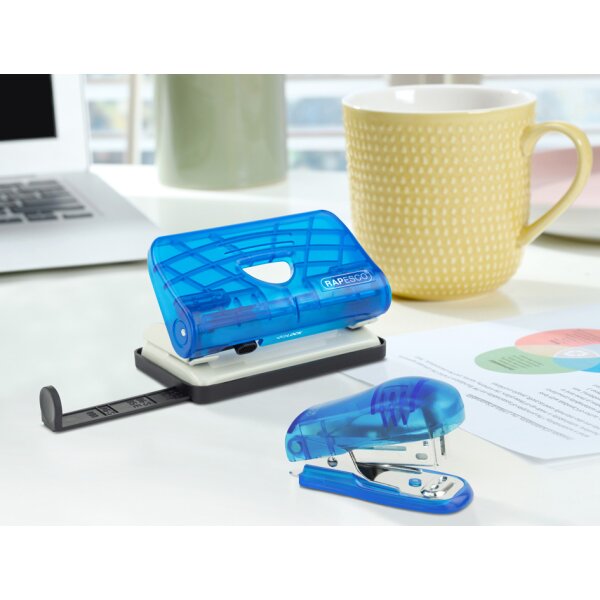 RAPESCO Heftgerät- & Locher-Set, blau-transparent