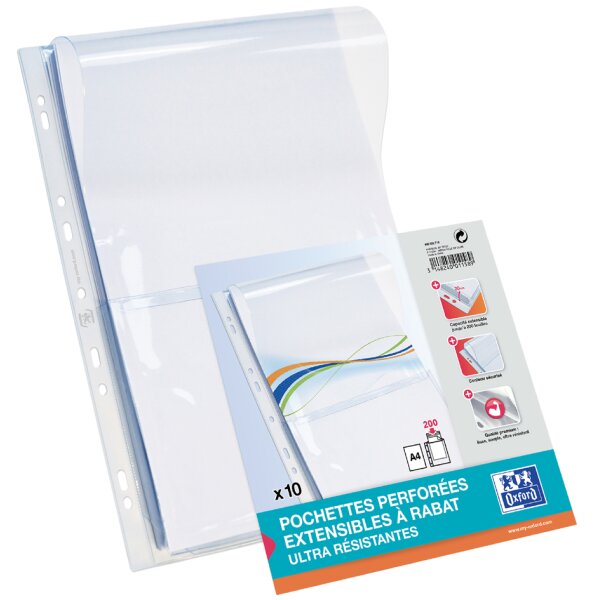 Oxford Pochettes perforées à soufflet, A4, PVC, 0,3 mm