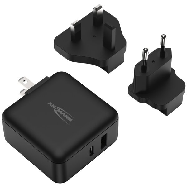 ANSMANN Chargeur de voyage TC230PD, USB-A & USB-C, noir