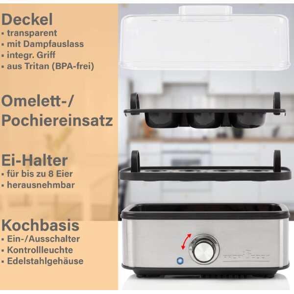 PROFI COOK Eierkocher PC-EK 1275, schwarz silber, 400 Watt