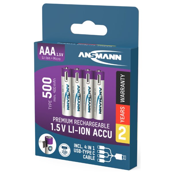 ANSMANN Piles Li-Ion micro AAA avec prise USB-C femelle