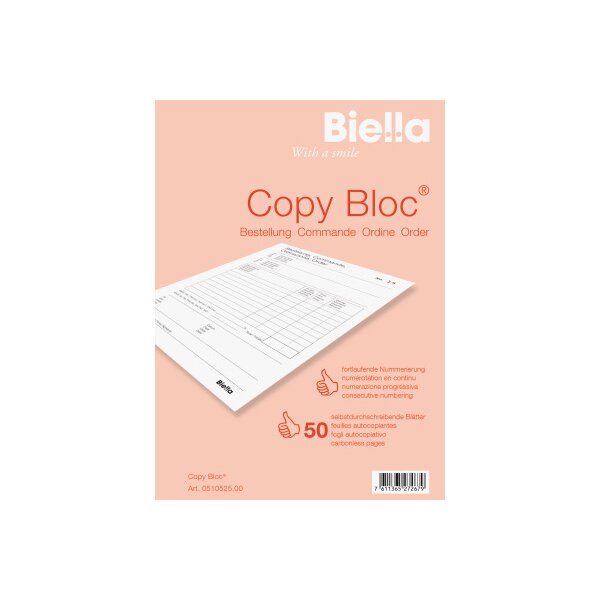 BIELLA Bloc duplic. COPY-BLOC A/F A5 51052500U autocopiante 50x2 feuilles
