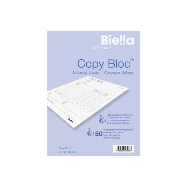 BIELLA Liefers. COPY-BLOC D/F/I/E A6 51262500U selbstdurchschreib. 50x2 Blatt