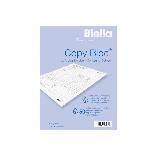 BIELLA Liefers. COPY-BLOC D/F/I/E A6 51262500U selbstdurchschreib. 50x2 Blatt