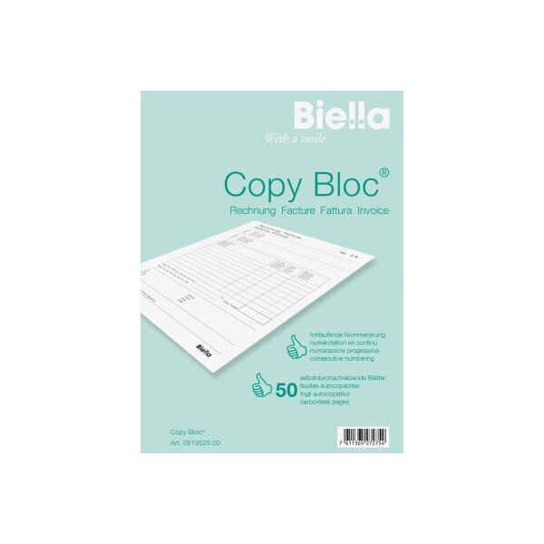 BIELLA Facture COPY-BLOC A/F A5 51352500U autocopiante 50x2 feuilles