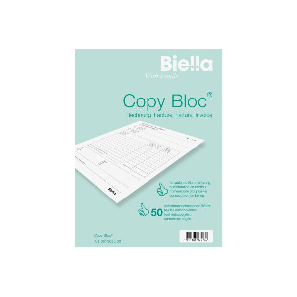 BIELLA Facture COPY-BLOC A/F A6 51362500U autocopiante 50x2 feuilles