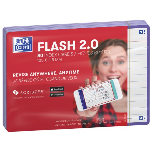 Oxford Fiches Flash 2.0, 105 x 148 mm, fuchsia