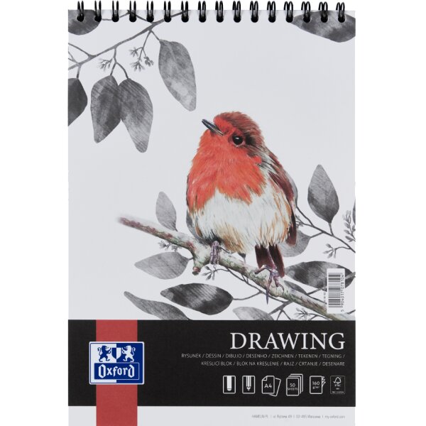 Oxford Art Bloc de dessin à spirale Drawing, A4, 160 g/m2