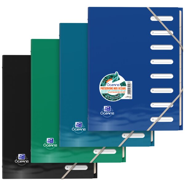 Oxford Trieur Oceanis, A4, 8 onglets, PP recyclé, assorti