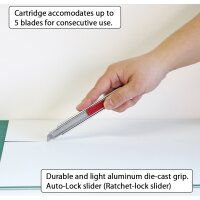 NT Cutter A-1000RP, Aluminium-Gehäuse, 9 mm, silber rot